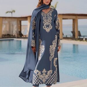 Embroidered Blue Shalwar kameez with Cream Motif